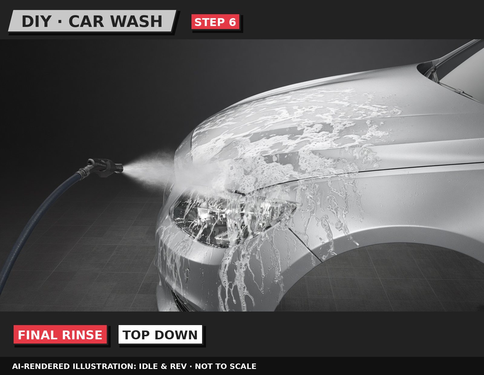 Idle & Rev illustration: Rinse the car again